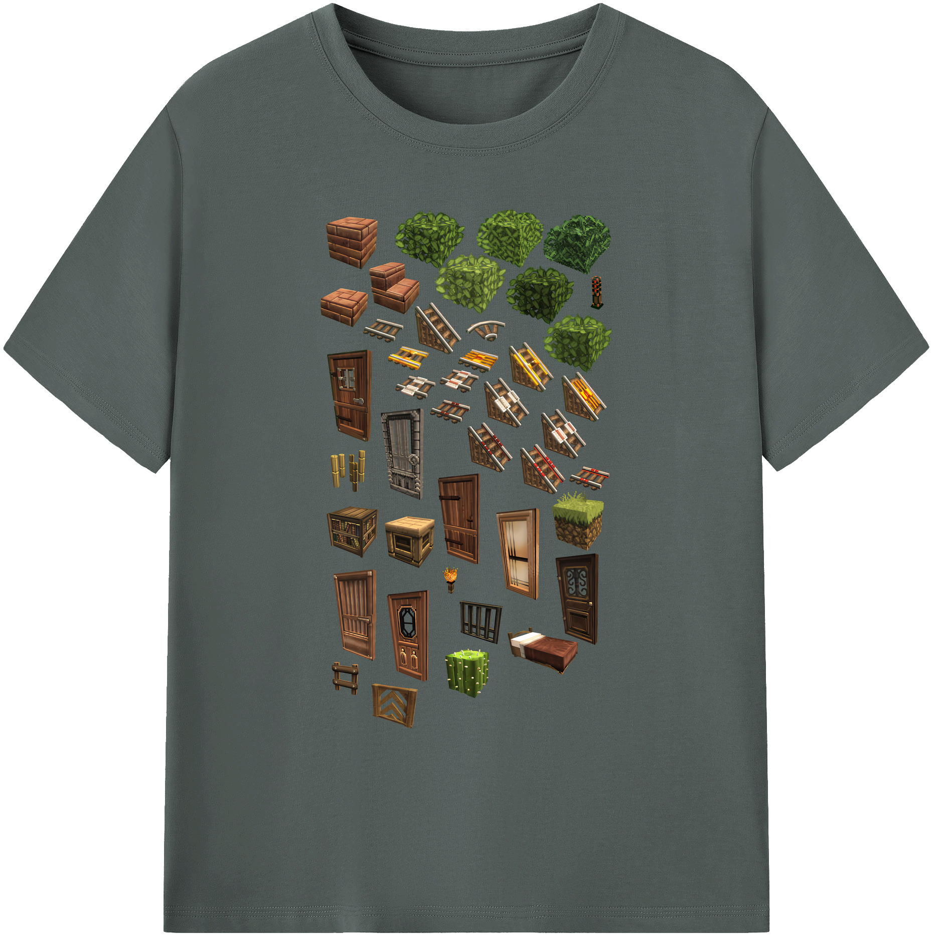 （画像用） マインクラフト ブロックの世界 Minecraft MC Block world 綿100％ メンズ半袖Tシャツ｜肌触りやわらか＆通気性